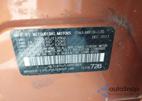 2018 Mitsubishi Mirage Es from USA, damaged, VIN ML32A3HJ5JH007519